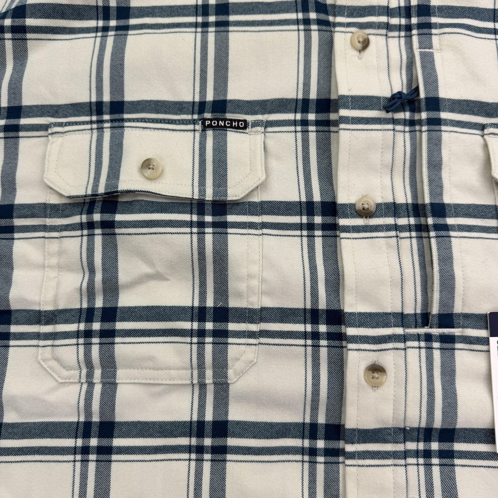 Poncho Shirt Mens XL White Plaid Long Sleeve Button Up Flannel Pockets NWT - Picture 4 of 10